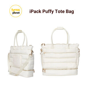 iPack Puffy Fashion Tote Luggage Bag Travel Adjustable Strap Laptop Pocket Cream